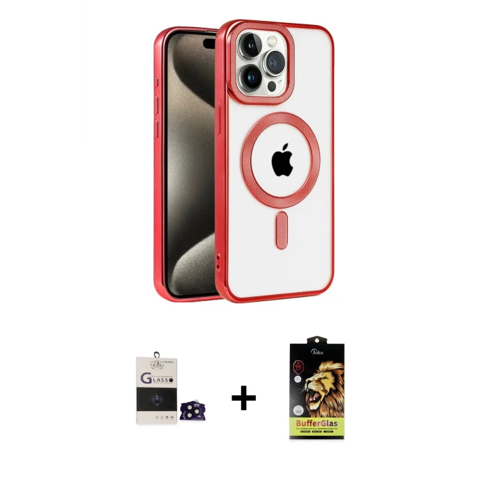 ieg™ iPhone 14 Pro Max Kılıf Eksen Form Koleksiyonu - Siyah Buffer Cam Ekran Koruyucu + Bilvis Titan Kamera Lens - SH