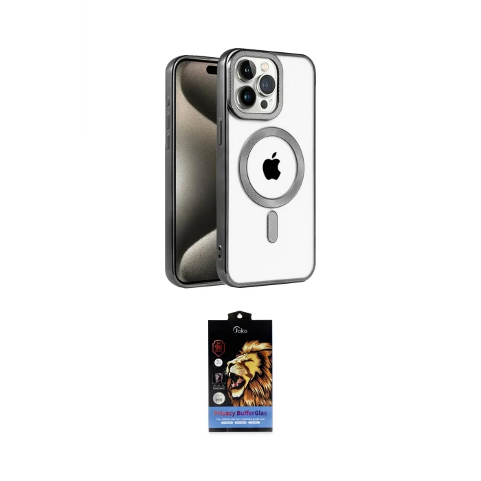 ieg™ iPhone 14 Pro Max Kılıf Eksen Form Koleksiyonu - Siyah Buffer Hayalet Cam Ekran Koruyucu