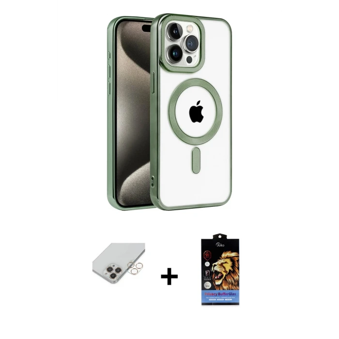 ieg™ iPhone 14 Pro Max Kılıf Eksen Form Koleksiyonu - Siyah Buffer Hayalet Cam Ekran Koruyucu + Band Metal Kamera Lens - GD
