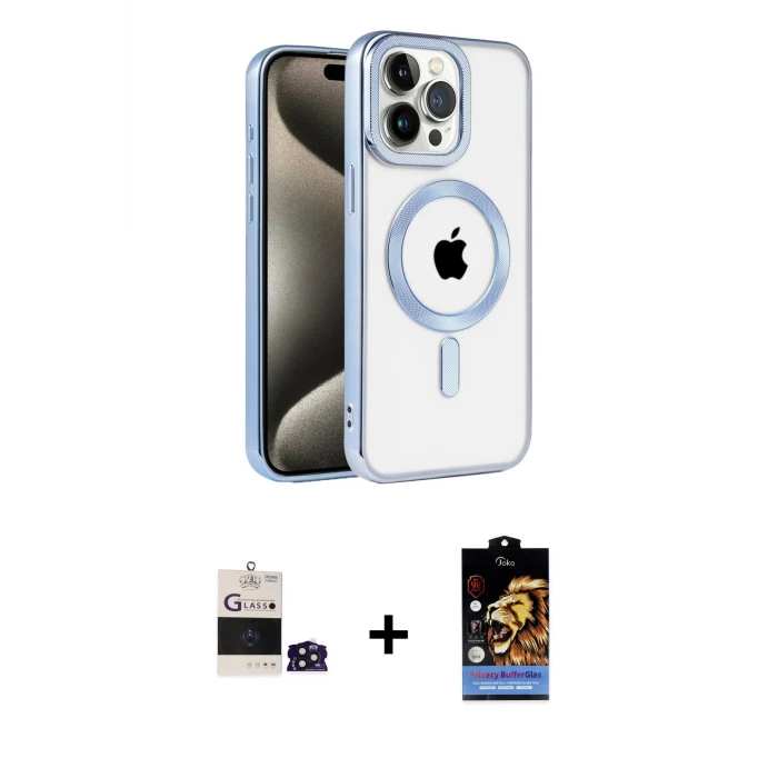 ieg™ iPhone 14 Pro Max Kılıf Eksen Form Koleksiyonu - Siyah Buffer Hayalet Cam Ekran Koruyucu + Derin Mor Bilvis Titan Kamera Lens