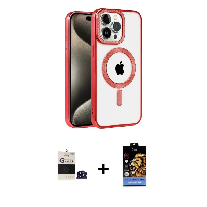 ieg™ iPhone 14 Pro Max Kılıf Eksen Form Koleksiyonu - Siyah Buffer Hayalet Cam Ekran Koruyucu + Derin Mor Bilvis Titan Kamera Lens