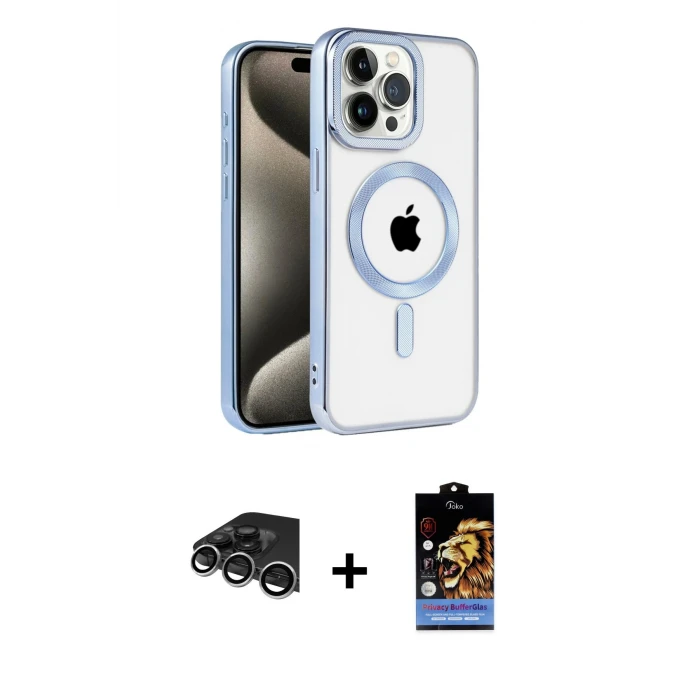 ieg™ iPhone 14 Pro Max Kılıf Eksen Form Koleksiyonu - Siyah Buffer Hayalet Cam Ekran Koruyucu + Raze Metal Kamera Lens - GS