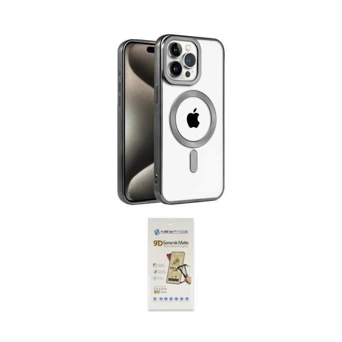 ieg™ iPhone 14 Pro Max Kılıf Eksen Form Koleksiyonu - Siyah Mat Seramik Nano Ekran Koruyucu
