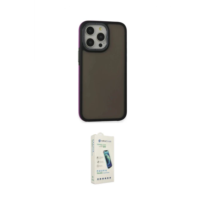 ieg™ iPhone 14 Pro Max Kılıf Eksen Işık - Şeffaf Pasifik Cam Ekran Koruyucu