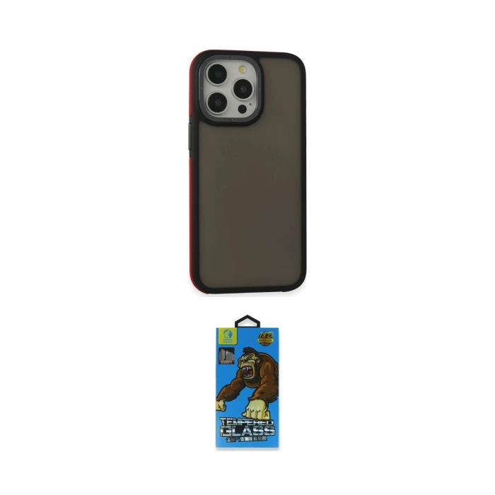 ieg™ iPhone 14 Pro Max Kılıf Eksen Işık - Siyah 18D Cam Ekran Koruyucu