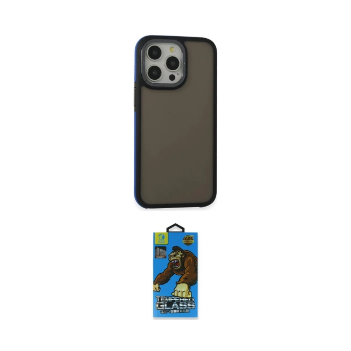 ieg™ iPhone 14 Pro Max Kılıf Eksen Işık - Siyah 18D Cam Ekran Koruyucu