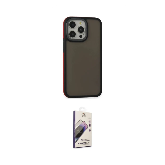 ieg™ iPhone 14 Pro Max Kılıf Eksen Işık - Siyah Bilvis 3D Mat Cam Ekran Koruyucu