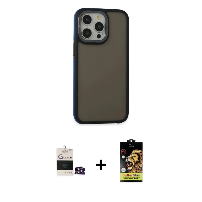 ieg™ iPhone 14 Pro Max Kılıf Eksen Işık - Siyah Buffer Cam Ekran Koruyucu + Bilvis Titan Kamera Lens - GD