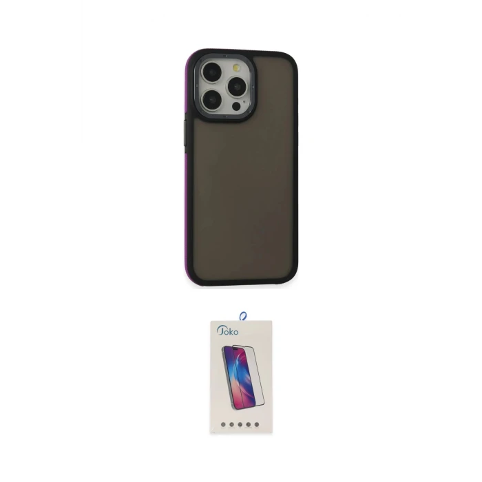 ieg™ iPhone 14 Pro Max Kılıf Eksen Işık - Siyah Joko 5D Cam