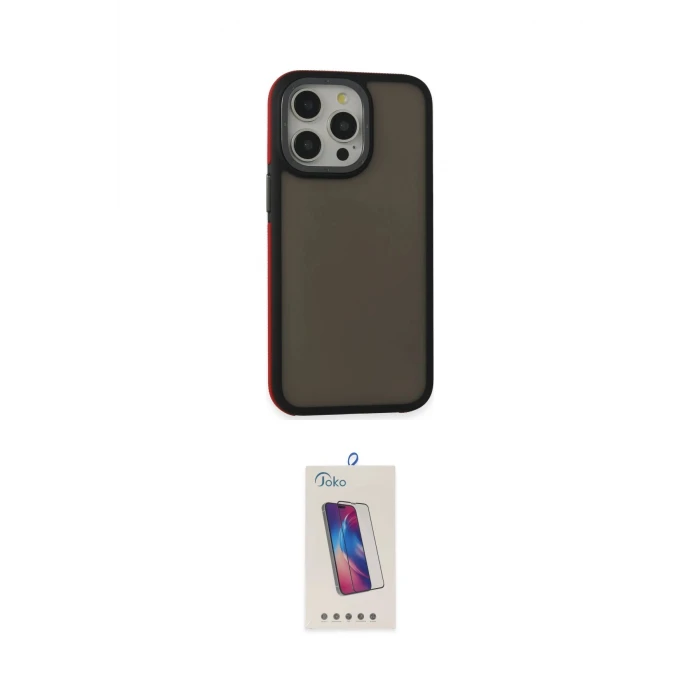 ieg™ iPhone 14 Pro Max Kılıf Eksen Işık - Siyah Joko 5D Cam