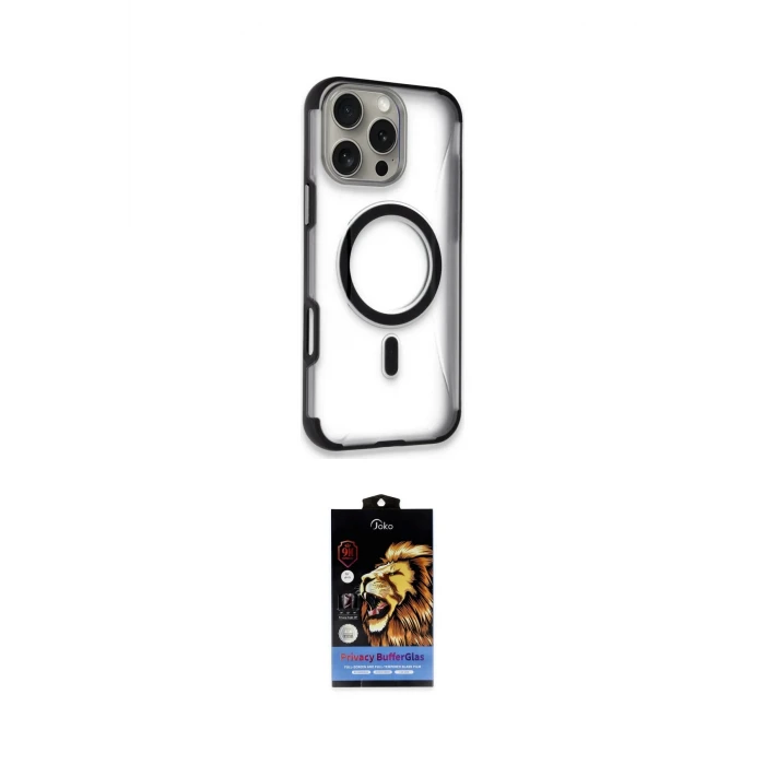 ieg™ iPhone 14 Pro Max Kılıf Eksen Klasik Koleksiyonu - Siyah Buffer Hayalet Cam Ekran Koruyucu