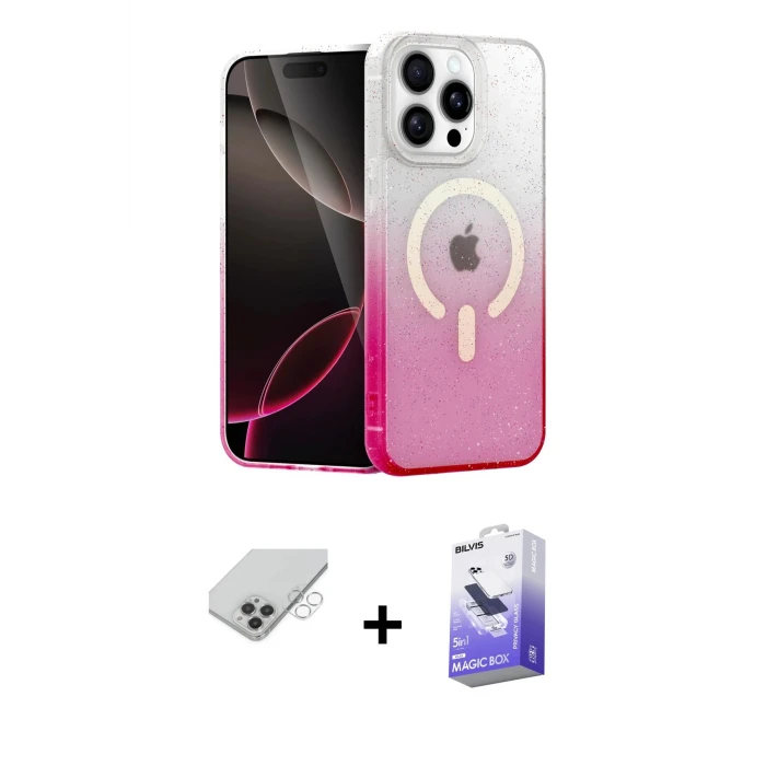 ieg™ iPhone 14 Pro Max Kılıf Eksen Minimal Özel Seri - Siyah Bilvis 5in1 5D Magic Hayalet Cam Ekran Koruyucu + Band Metal Kamera Lens - GS