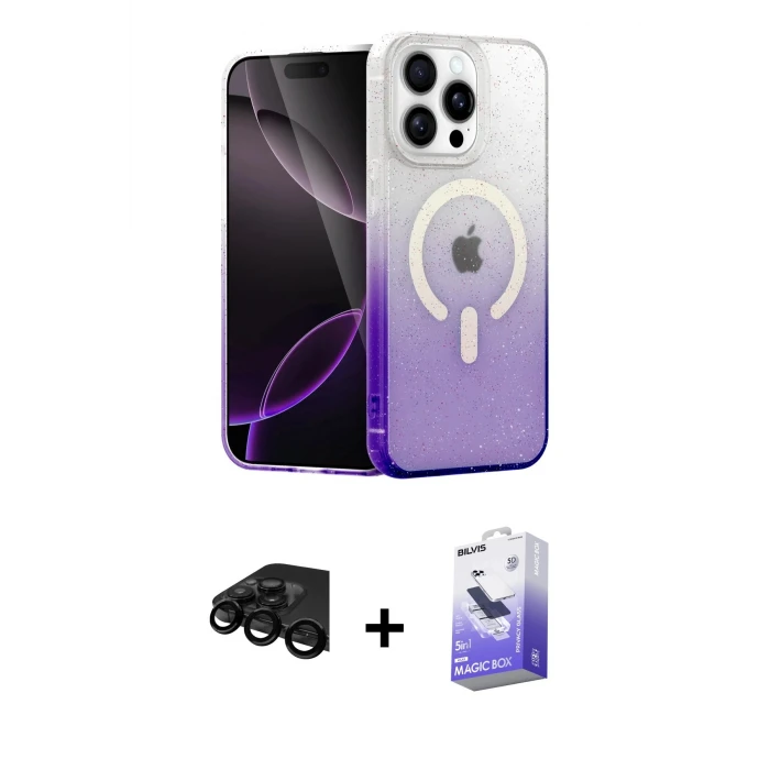 ieg™ iPhone 14 Pro Max Kılıf Eksen Minimal Özel Seri - Siyah Bilvis 5in1 5D Magic Hayalet Cam Ekran Koruyucu + Raze Metal Kamera Lens - SH