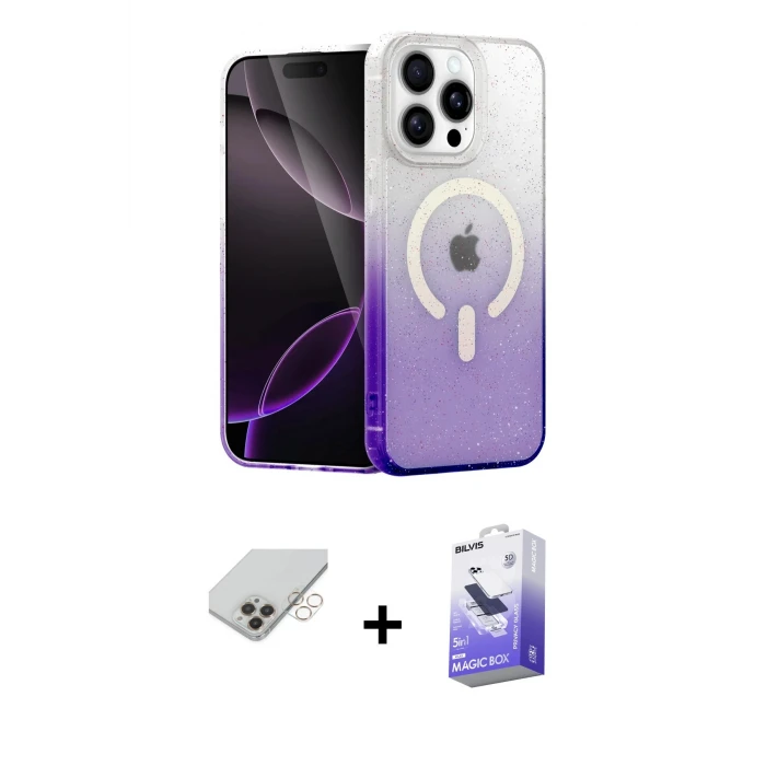 ieg™ iPhone 14 Pro Max Kılıf Eksen Minimal Özel Seri - Siyah Bilvis 5in1 5D Magic Hayalet Cam Ekran Koruyucu + Band Metal Kamera Lens - GD