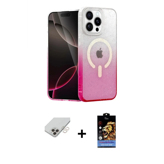 ieg™ iPhone 14 Pro Max Kılıf Eksen Minimal Özel Seri - Siyah Buffer Hayalet Cam Ekran Koruyucu + Band Metal Kamera Lens - GD