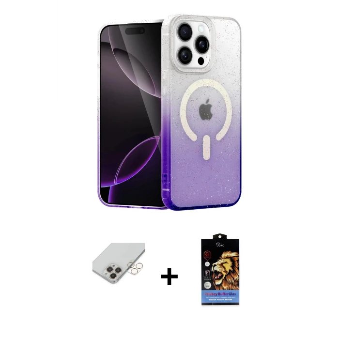 ieg™ iPhone 14 Pro Max Kılıf Eksen Minimal Özel Seri - Siyah Buffer Hayalet Cam Ekran Koruyucu + Band Metal Kamera Lens - GD