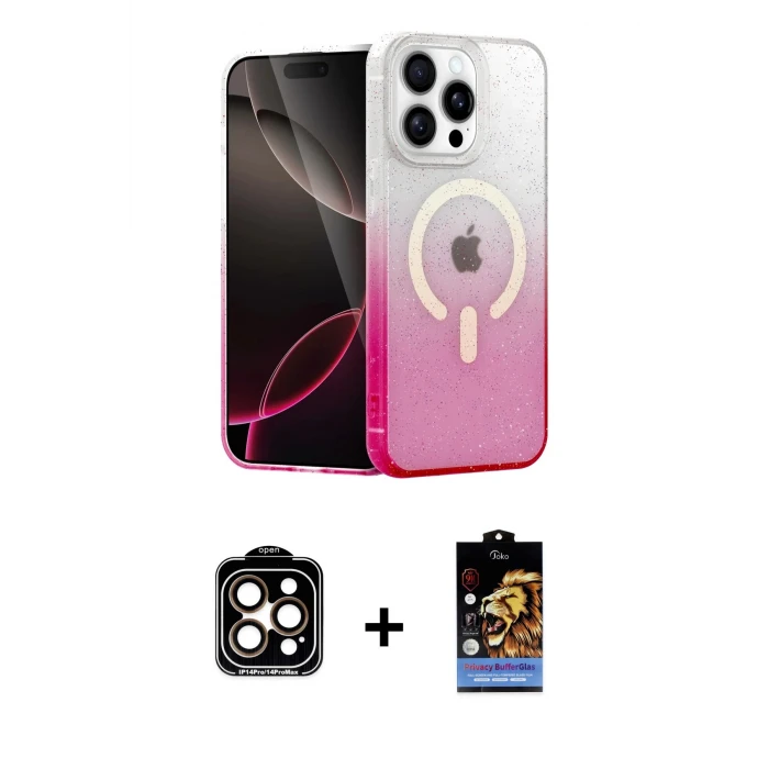 ieg™ iPhone 14 Pro Max Kılıf Eksen Minimal Özel Seri - Siyah Buffer Hayalet Cam Ekran Koruyucu + PVD Metal Kamera Lens - TU