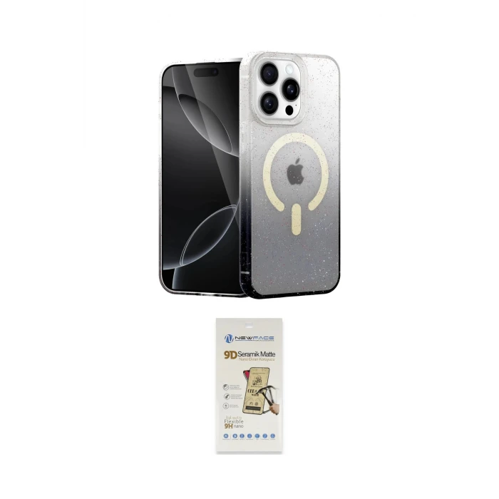 ieg™ iPhone 14 Pro Max Kılıf Eksen Minimal Özel Seri - Siyah Mat Seramik Nano Ekran Koruyucu