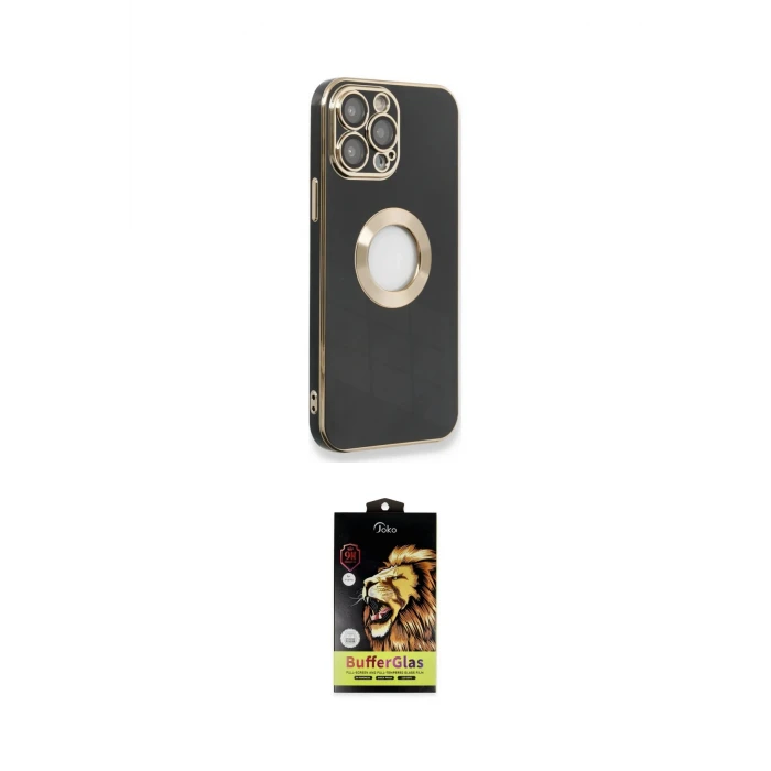 ieg™ iPhone 14 Pro Max Kılıf İz Form Serisi - Siyah Buffer Cam Ekran Koruyucu