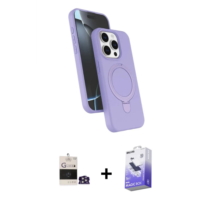 ieg™ iPhone 14 Pro Max Kılıf İz Işık Koleksiyonu - Siyah Bilvis 5in1 5D Magic Hayalet Cam Ekran Koruyucu + Bilvis Titan Kamera Lens - GS