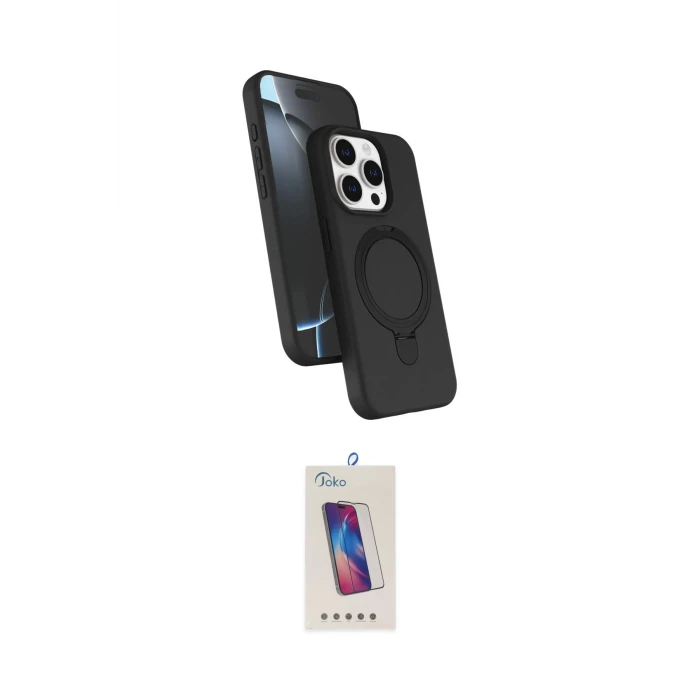 ieg™ iPhone 14 Pro Max Kılıf İz Işık Koleksiyonu - Siyah Joko 5D Cam