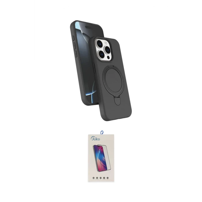 ieg™ iPhone 14 Pro Max Kılıf İz Işık Koleksiyonu - Siyah Joko 5D Cam