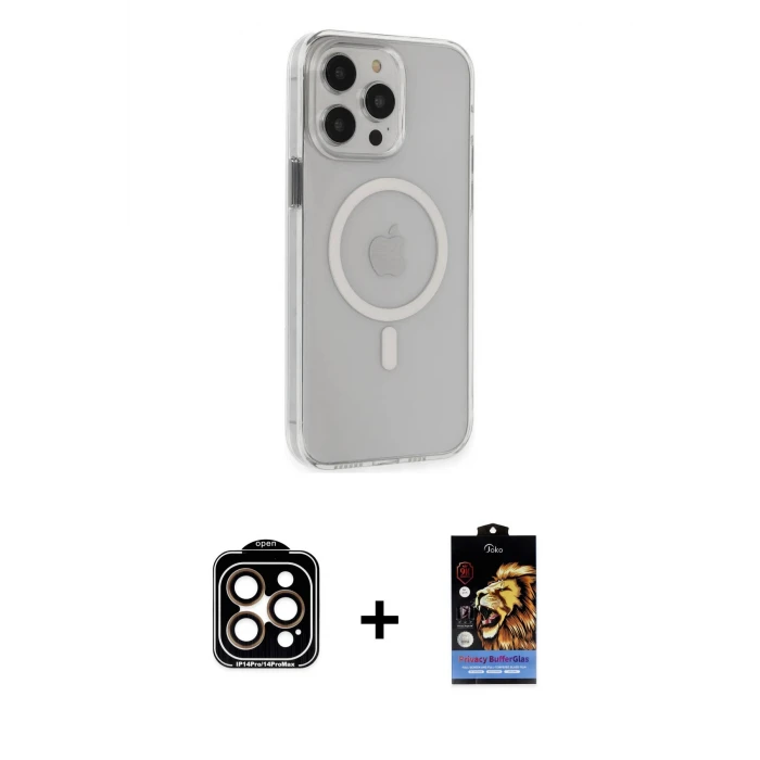 ieg™ iPhone 14 Pro Max Kılıf Kıvılcım Asil Özel Seri - Siyah Buffer Hayalet Cam Ekran Koruyucu + PVD Metal Kamera Lens - TU