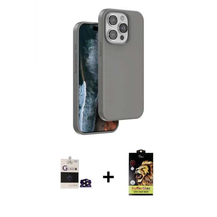 ieg™ iPhone 14 Pro Max Kılıf Kıvılcım Çizgi Serisi - Siyah Buffer Cam Ekran Koruyucu + Derin Mor Bilvis Titan Kamera Lens