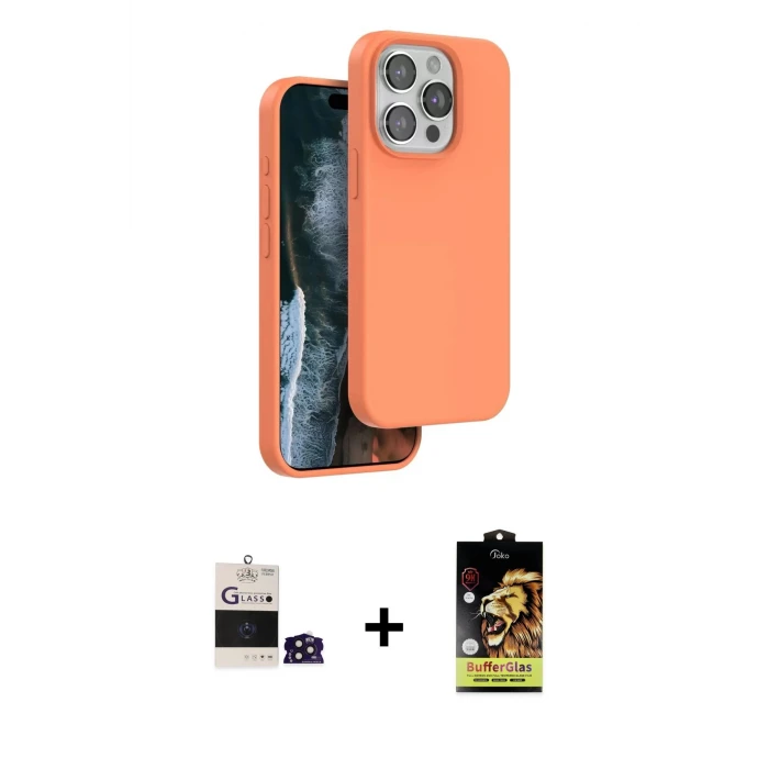 ieg™ iPhone 14 Pro Max Kılıf Kıvılcım Çizgi Serisi - Siyah Buffer Cam Ekran Koruyucu + Derin Mor Bilvis Titan Kamera Lens
