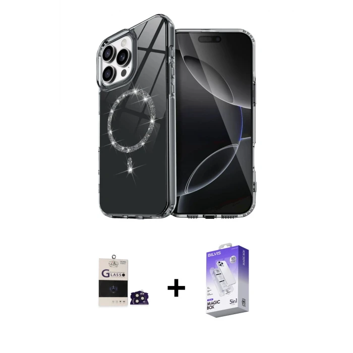ieg™ iPhone 14 Pro Max Kılıf Kıvılcım Form Prime - Siyah Bilvis 5in1 3D Magic Cam Ekran Koruyucu + Bilvis Titan Kamera Lens - DNMR