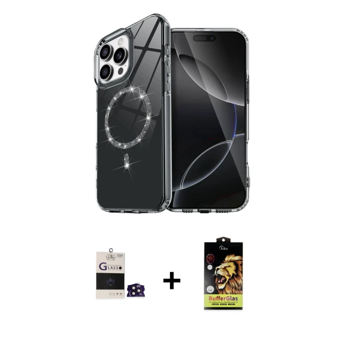 ieg™ iPhone 14 Pro Max Kılıf Kıvılcım Form Prime - Siyah Buffer Cam Ekran Koruyucu + Bilvis Titan Kamera Lens - DNMR