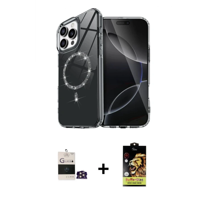 ieg™ iPhone 14 Pro Max Kılıf Kıvılcım Form Prime - Siyah Buffer Cam Ekran Koruyucu + Bilvis Titan Kamera Lens - GD