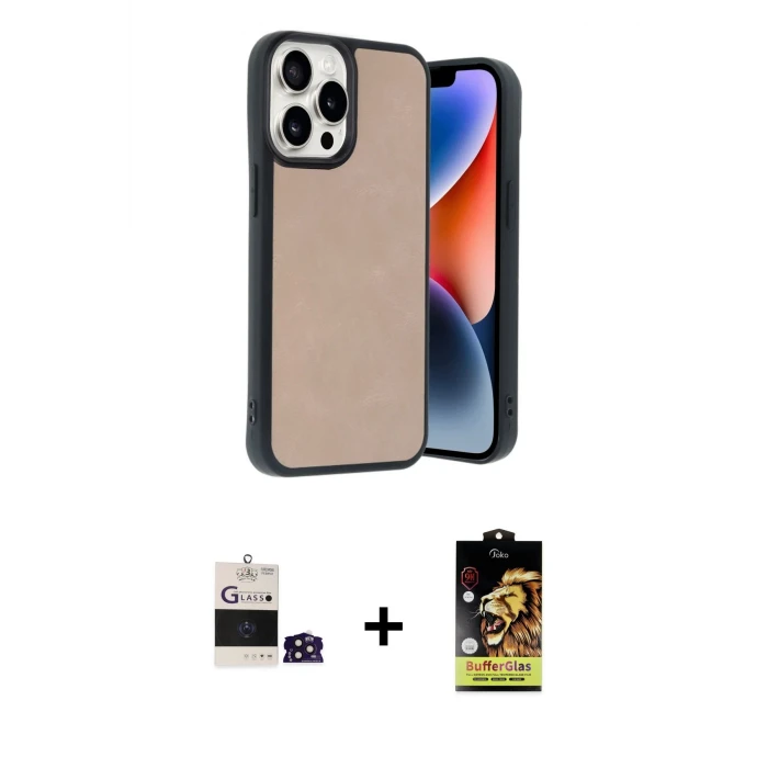 ieg™ iPhone 14 Pro Max Kılıf Kıvılcım Işık Serisi - Siyah Buffer Cam Ekran Koruyucu + Derin Mor Bilvis Titan Kamera Lens