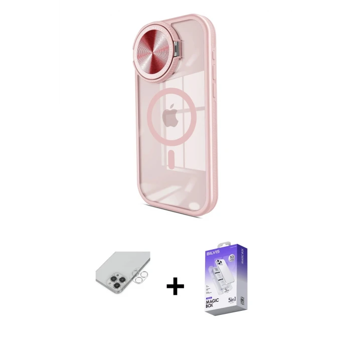 ieg™ iPhone 14 Pro Max Kılıf Kıvılcım Modern Koleksiyonu - Siyah Bilvis 5in1 3D Magic Cam Ekran Koruyucu + Band Metal Kamera Lens - GS