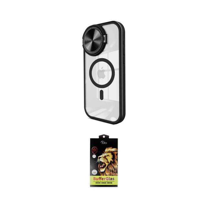 ieg™ iPhone 14 Pro Max Kılıf Kıvılcım Modern Koleksiyonu - Siyah Buffer Cam Ekran Koruyucu