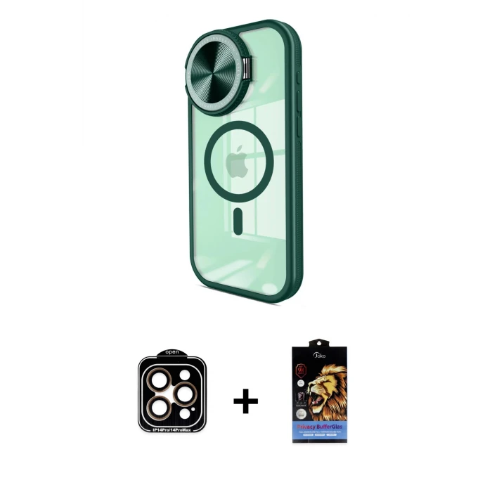 ieg™ iPhone 14 Pro Max Kılıf Kıvılcım Modern Koleksiyonu - Siyah Buffer Hayalet Cam Ekran Koruyucu + PVD Metal Kamera Lens - TU