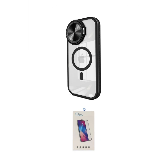 ieg™ iPhone 14 Pro Max Kılıf Kıvılcım Modern Koleksiyonu - Siyah Joko 5D Cam