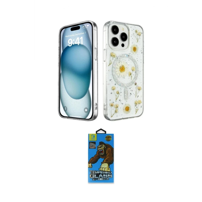 ieg™ iPhone 14 Pro Max Kılıf Kozmos Doku - Siyah 18D Cam Ekran Koruyucu