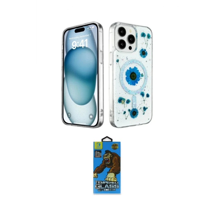 ieg™ iPhone 14 Pro Max Kılıf Kozmos Doku - Siyah 18D Cam Ekran Koruyucu