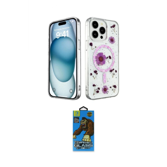 ieg™ iPhone 14 Pro Max Kılıf Kozmos Doku - Siyah 18D Cam Ekran Koruyucu