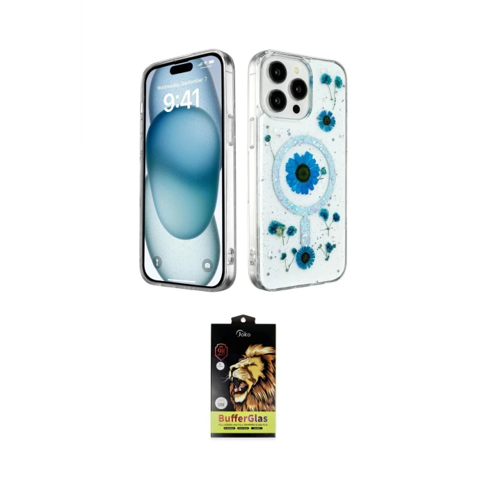 ieg™ iPhone 14 Pro Max Kılıf Kozmos Doku - Siyah Buffer Cam Ekran Koruyucu