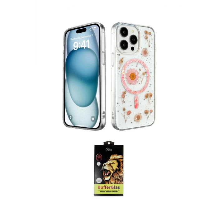 ieg™ iPhone 14 Pro Max Kılıf Kozmos Doku - Siyah Buffer Cam Ekran Koruyucu