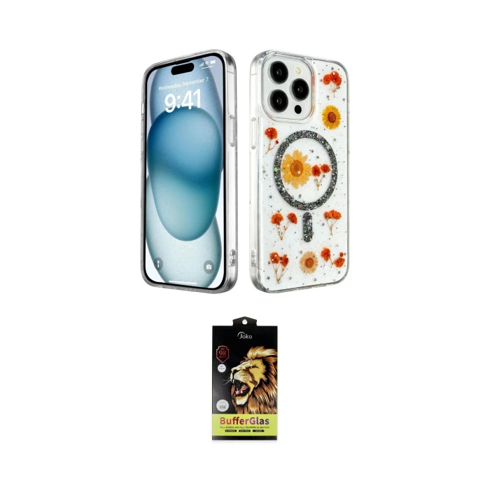 ieg™ iPhone 14 Pro Max Kılıf Kozmos Doku - Siyah Buffer Cam Ekran Koruyucu