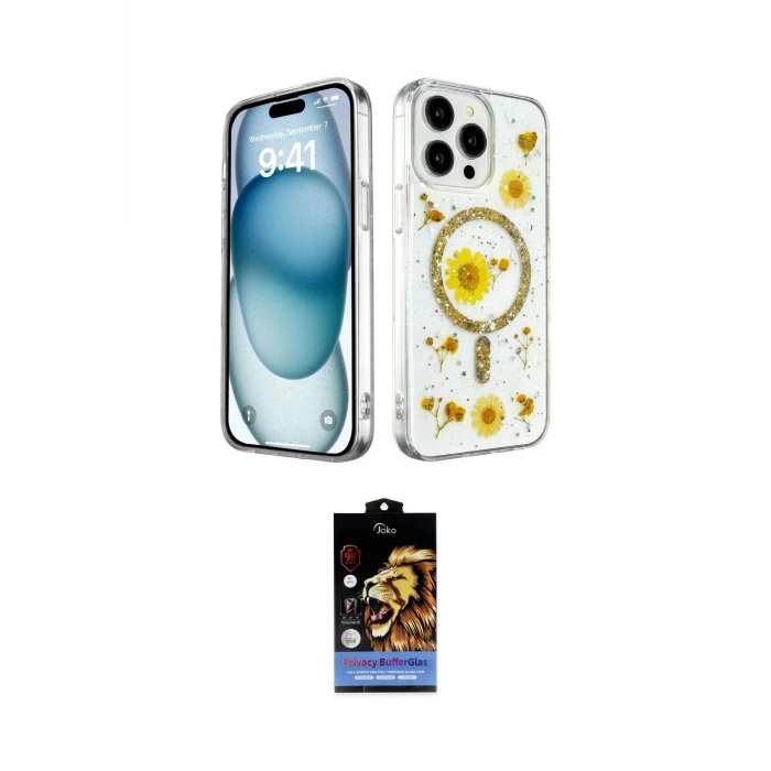 ieg™ iPhone 14 Pro Max Kılıf Kozmos Doku - Siyah Buffer Hayalet Cam Ekran Koruyucu