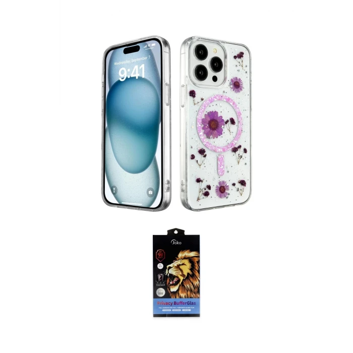 ieg™ iPhone 14 Pro Max Kılıf Kozmos Doku - Siyah Buffer Hayalet Cam Ekran Koruyucu