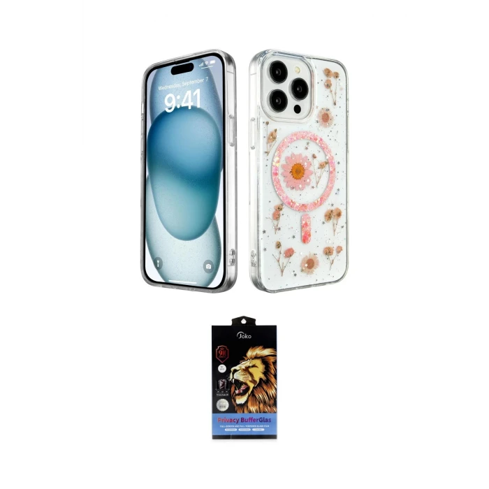 ieg™ iPhone 14 Pro Max Kılıf Kozmos Doku - Siyah Buffer Hayalet Cam Ekran Koruyucu