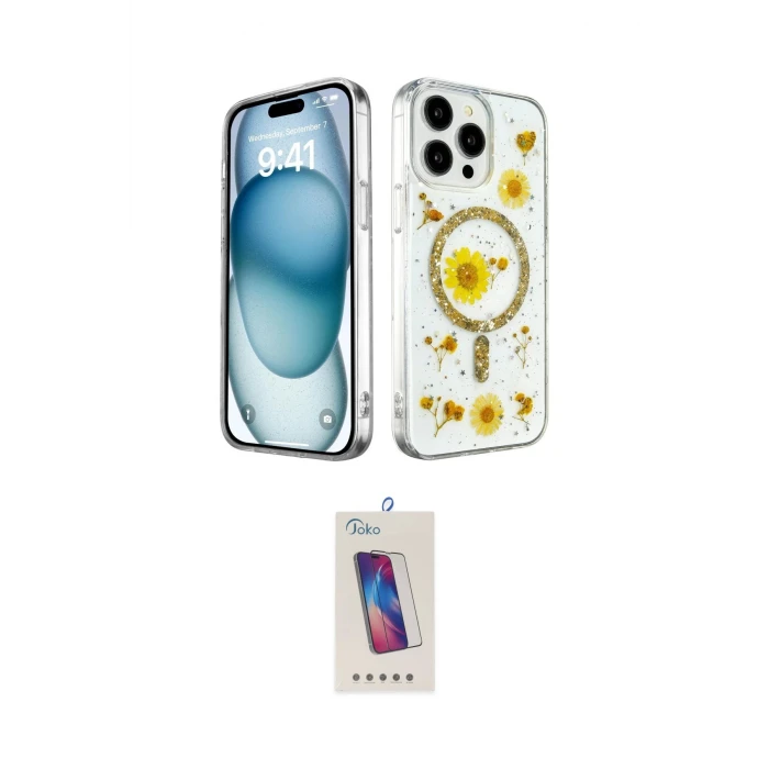 ieg™ iPhone 14 Pro Max Kılıf Kozmos Doku - Siyah Joko 5D Cam