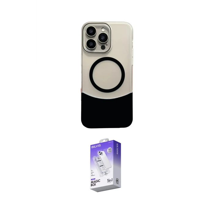 ieg™ iPhone 14 Pro Max Kılıf Kozmos Form Özel Seri - Siyah Bilvis 5in1 3D Magic Cam Ekran Koruyucu