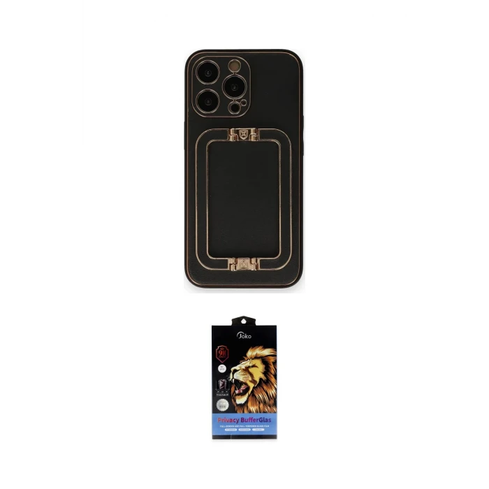 ieg™ iPhone 14 Pro Max Kılıf Kozmos Minimal Prime - Siyah Buffer Hayalet Cam Ekran Koruyucu