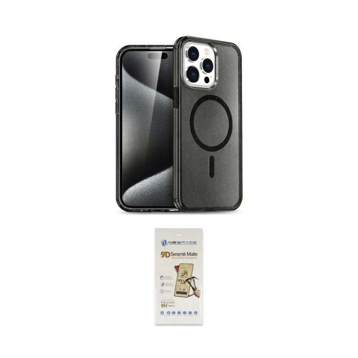 ieg™ iPhone 14 Pro Max Kılıf Nova Asil Prime - Siyah Mat Seramik Nano Ekran Koruyucu